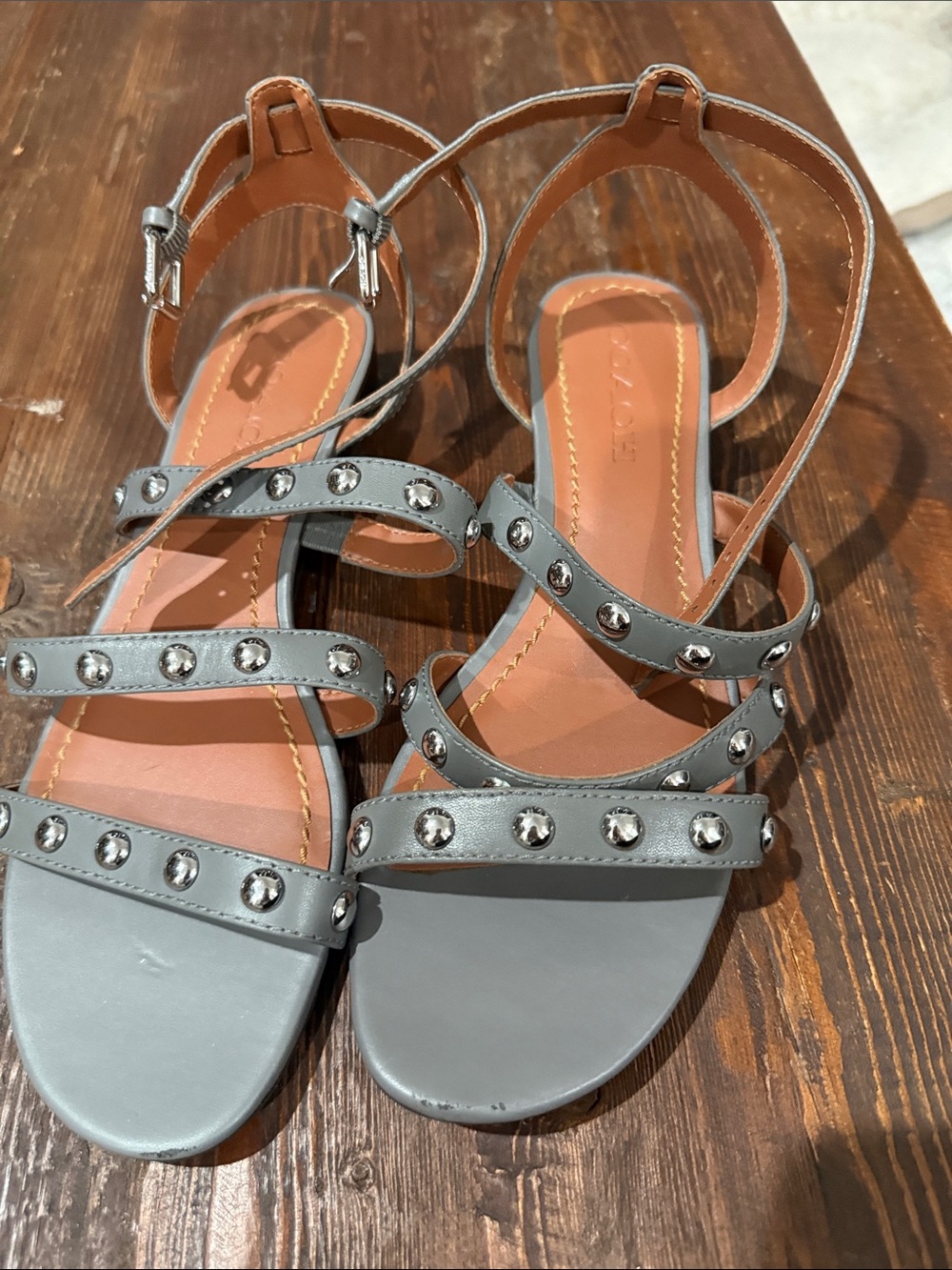 Coach Studded Strappy Sandals in Gray